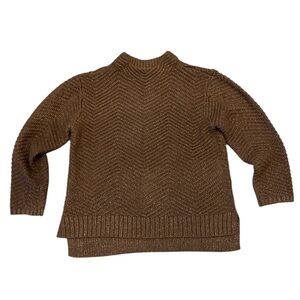 TALBOTS BROWN TEXTURE STITCH MOCKNECK SWEATER - GOLD METALLIC S/M